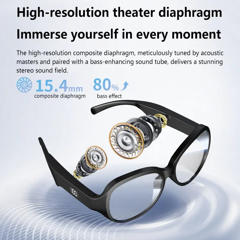 

Smart Audio Glasses Bluetooth Sunglasses 2 in1 Digital Battery Display AI Voice Assistant Long Battery for Outdoor Sports Travel