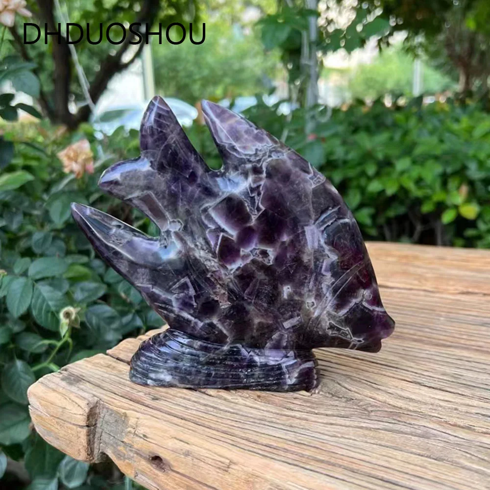 

Customization Natural Crystal Carving Craft Dream Amethyst Fish Sculpture Ornament Healing Gemstone For Home Office Decor Gift