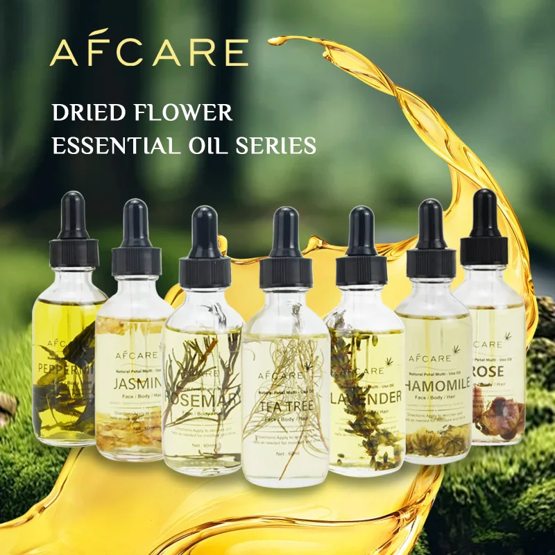 AFCARE Natural Plant Dried Flower Essential Oil 60ml Body Massage Care Essential Oil Diffuser Tea Tree Rosemary Lavender Lily