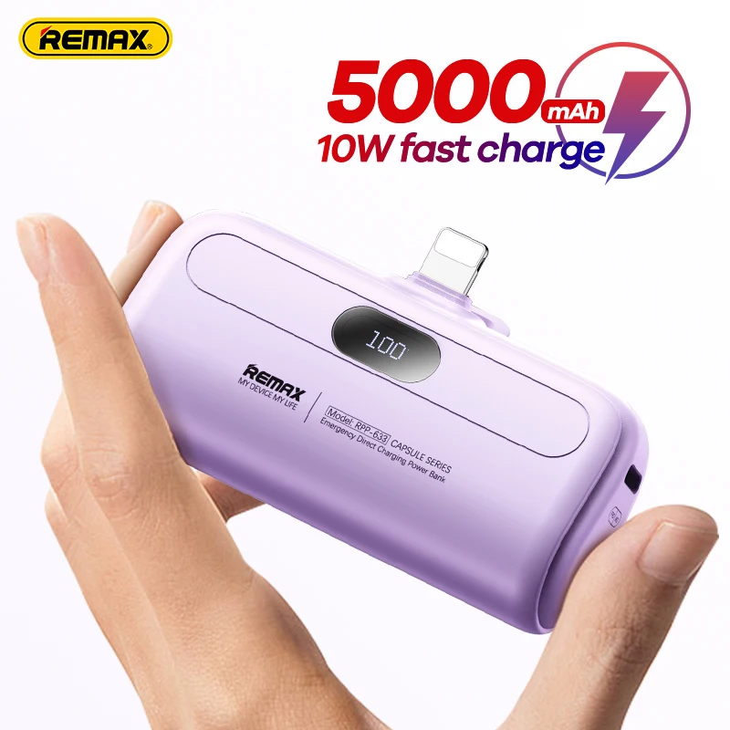 

Remax Mini Power Bank 5000mAh Portable Charger Built in Cable PowerBank For iPhone 14 Samsung Xiaomi External Battery PowerBank