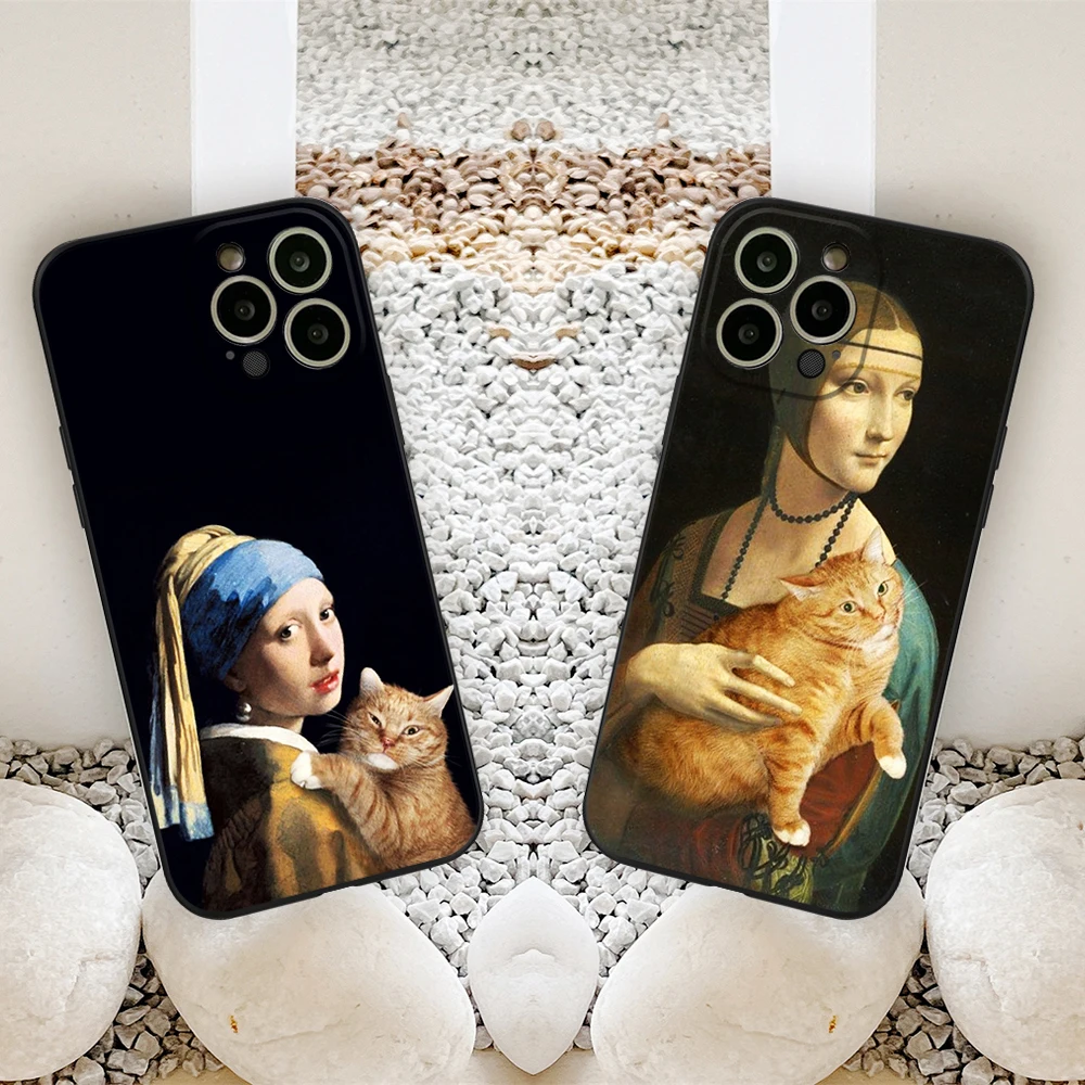 Leonardo Da Vinci Mona Lisa Pat Cat Art Phone Case For Iphone14 13 12 11 Pro 12 11 Pro Max X XR XS MAX 7 8 2020 Se phone case