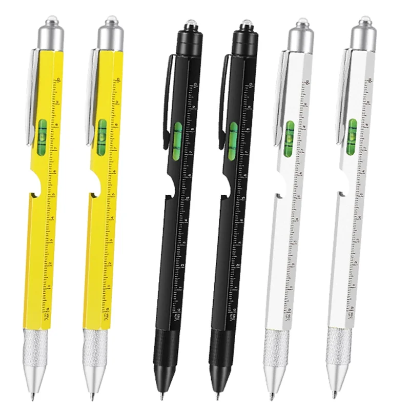 9 in 1 Multitool Pen for Dad - Led Light, Stylus, Screwdriver, Opener, Ruler, Level Gifts for Boyfriend 6PCS