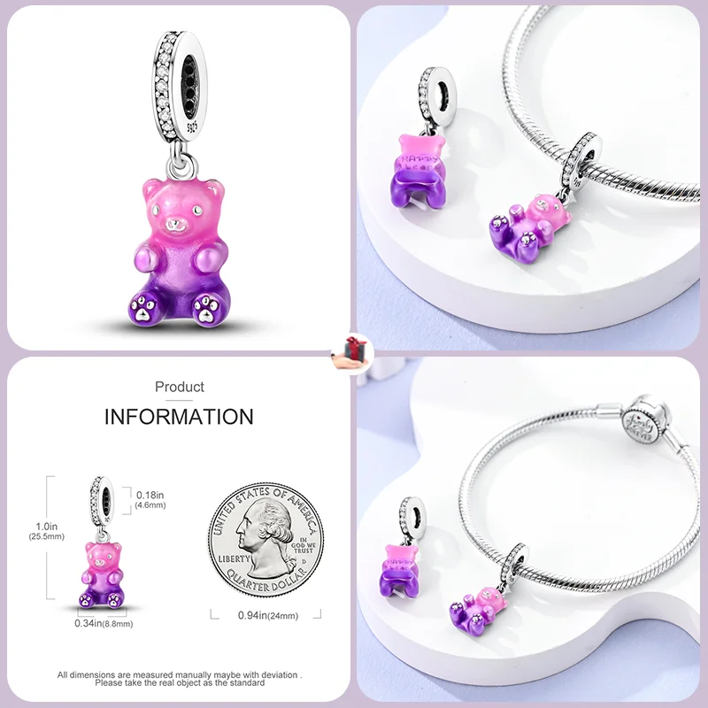 925 فضة موضة منطاد الهواء الساخن الدب كعكة عيد ميلاد سحر الخرز ل سوار 3 مللي متر DIY بها بنفسك غرامة مجوهرات صنع الهدايا