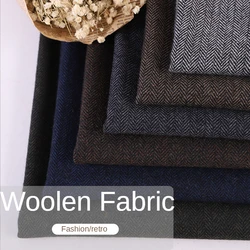 Woolen Fabric Elastic By The Meter for Clothes Overcoat Diy Sewing Winter Classic Thickened Plain Black Blue Textile Twill Cloth