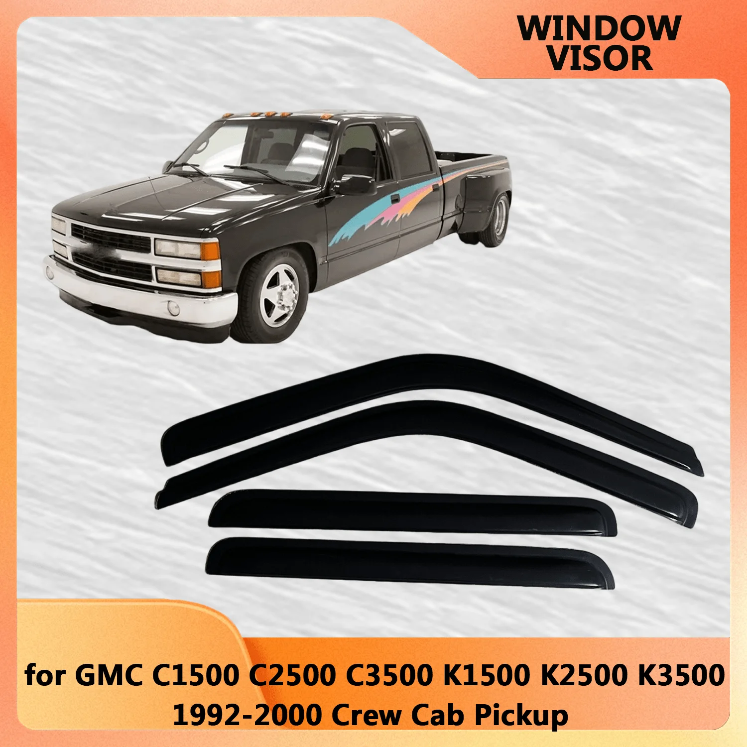 

Оконный козырек для GMC C1500 C2500 C3500 K1500 K2500 K3500 1992-2000 Crew Cab Pickup, ветрозащитные дефлекторы, защита от дождя, дверные козырьки