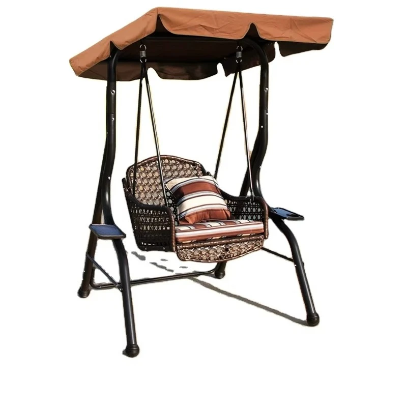 

Household outdoor swing rocking chair with awning courtyard swing rattan chair balcony single hanging chair