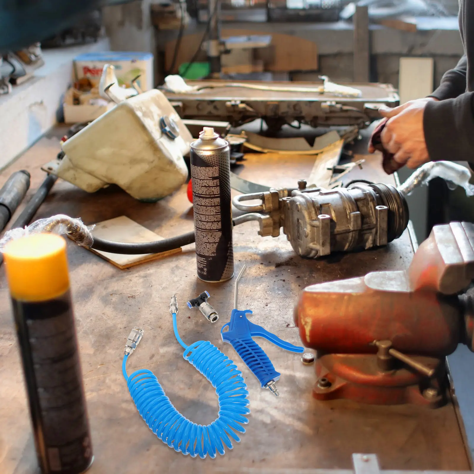 1Set Air Blower Dust Removal Tool Coiled Hose Wear Resistant Strong Blower Low Energy Consumption Equipment Cleaning Air Duster