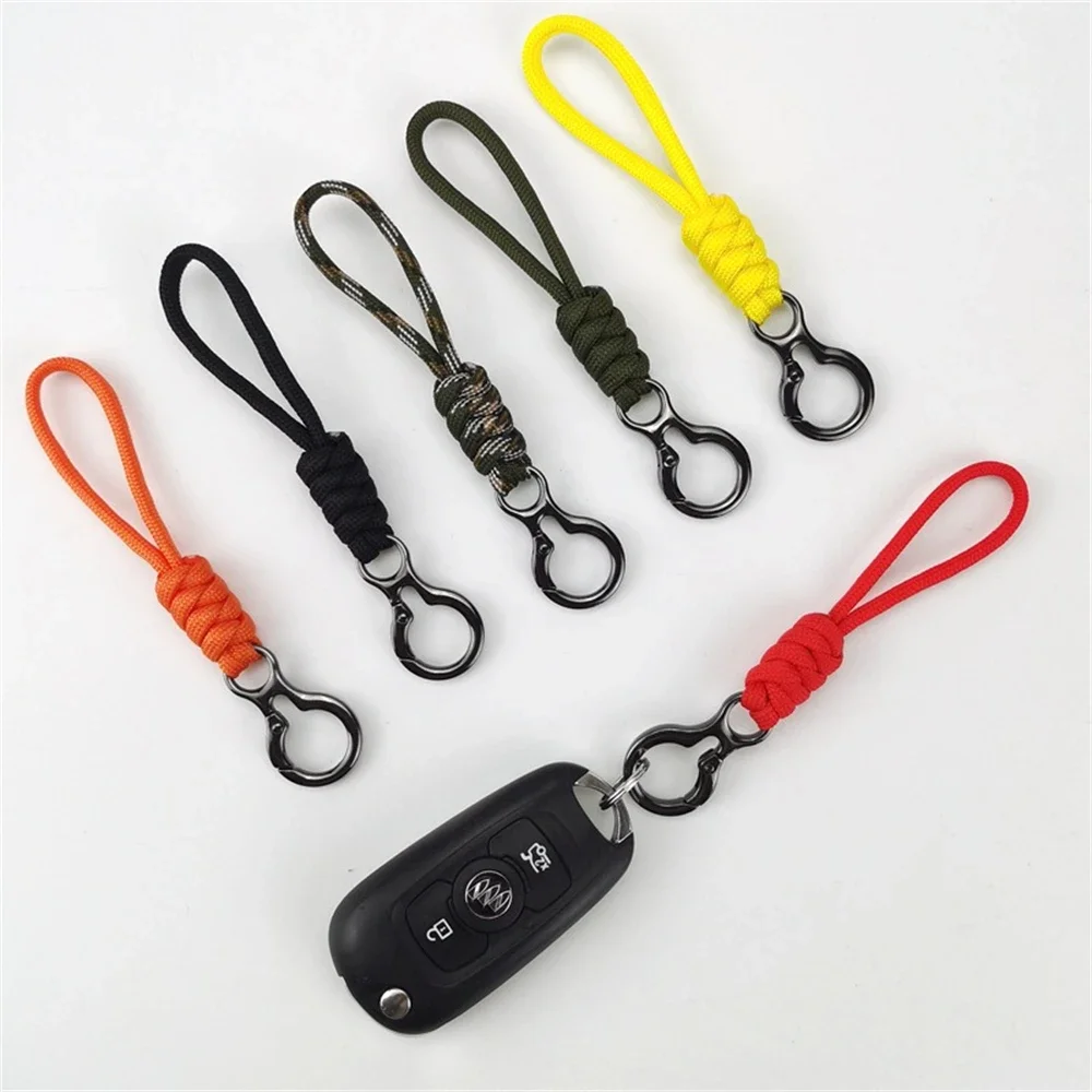 Men's Braided Rope Keychain Anti-lost Lanyard Climb Key Holder For Outdoor Survival Tool Carabiner Hook Cord Backpack Pendant