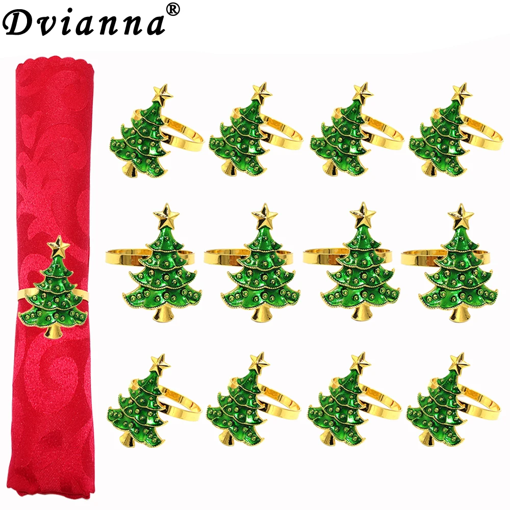 

Dvianna 12Pcs Christmas Tree Napkin Rings Xmas Napkin Rings Holder for Christmas Wedding Thanksgiving Dinner Table Decor HWC53