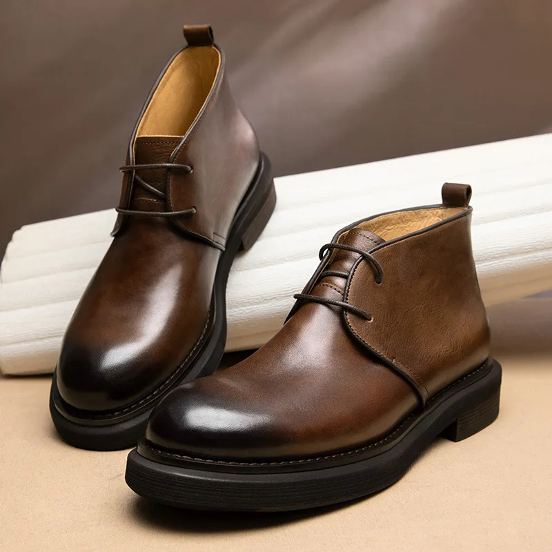 

British Style Genuine Leather Boots Men New Leather Shoes Cowhide Shoes