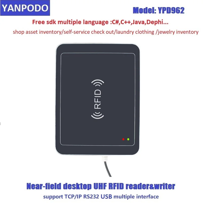 

Yanpodo integrated 860-960MHz UHF RFID desktop reader read range 100cm near-field rs232 TTL uart for personnel /hotel management