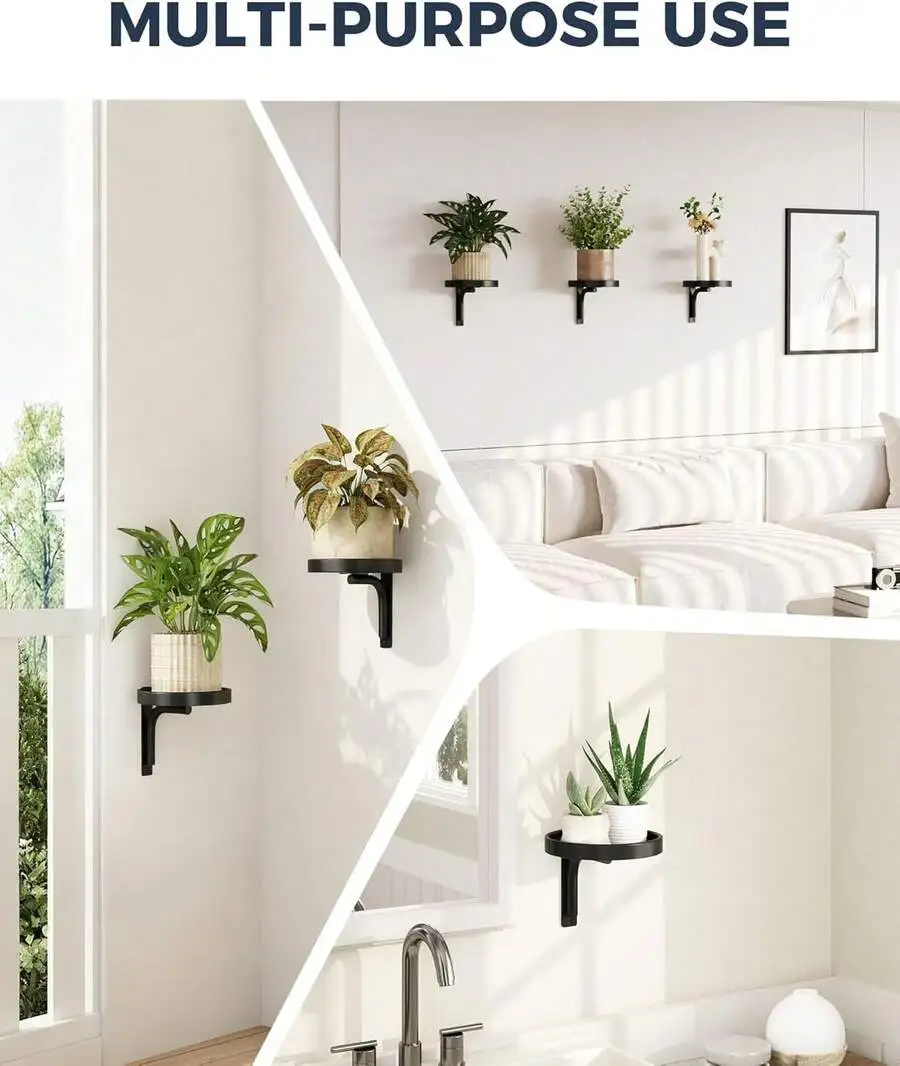 3 Pcs Wall Plant Holder Wall Mounted Plant Holder Hanging Planters For Indoor Plants Hanging Plant Holder Window Plant Shelves Decor Black image 3