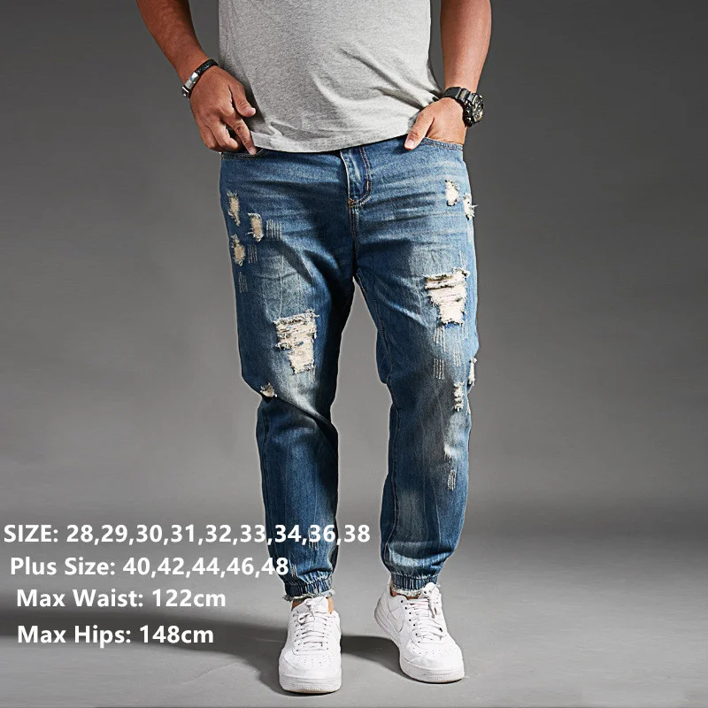 

Ripped Jeans For Men Blue Black Denim Mens Jean Homme Harem Hip Hop Plus Size Trousers 44 46 48 Uomo Fashions Jogger Pants