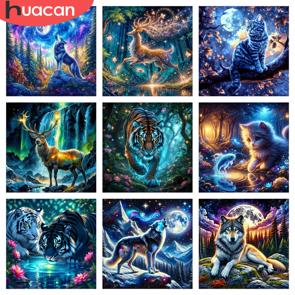 HUACAN Wald-Diamantmalerei 5D Tier Heimdekoration Strass Diamant-Mosaik 5D Hirsch Tiger Wolf Kreuzstich Komplettsets