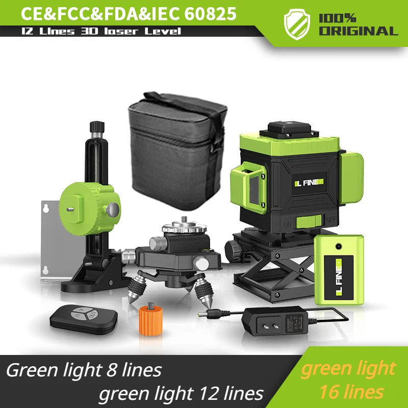 

3D 360° 8/12/16 Line Horizontal and Vertical Gravity Flow Construction Tool Green Light Level Laser Line Projector