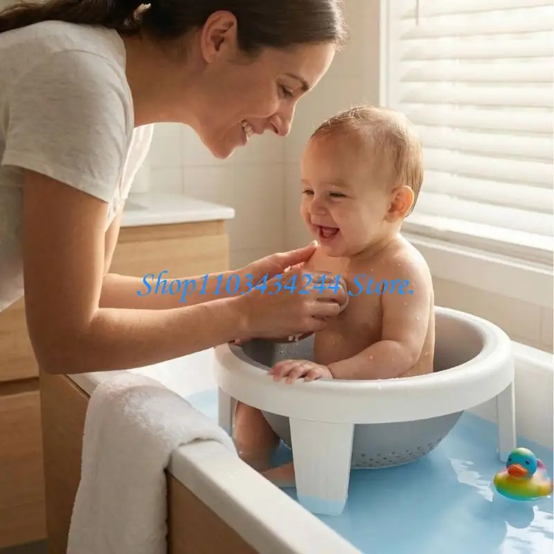  Ergonomic Infant Bath Chair with Drainage Safe Secure Full Enclosure Bath Support for Newborns Nonslip Bathing Helper