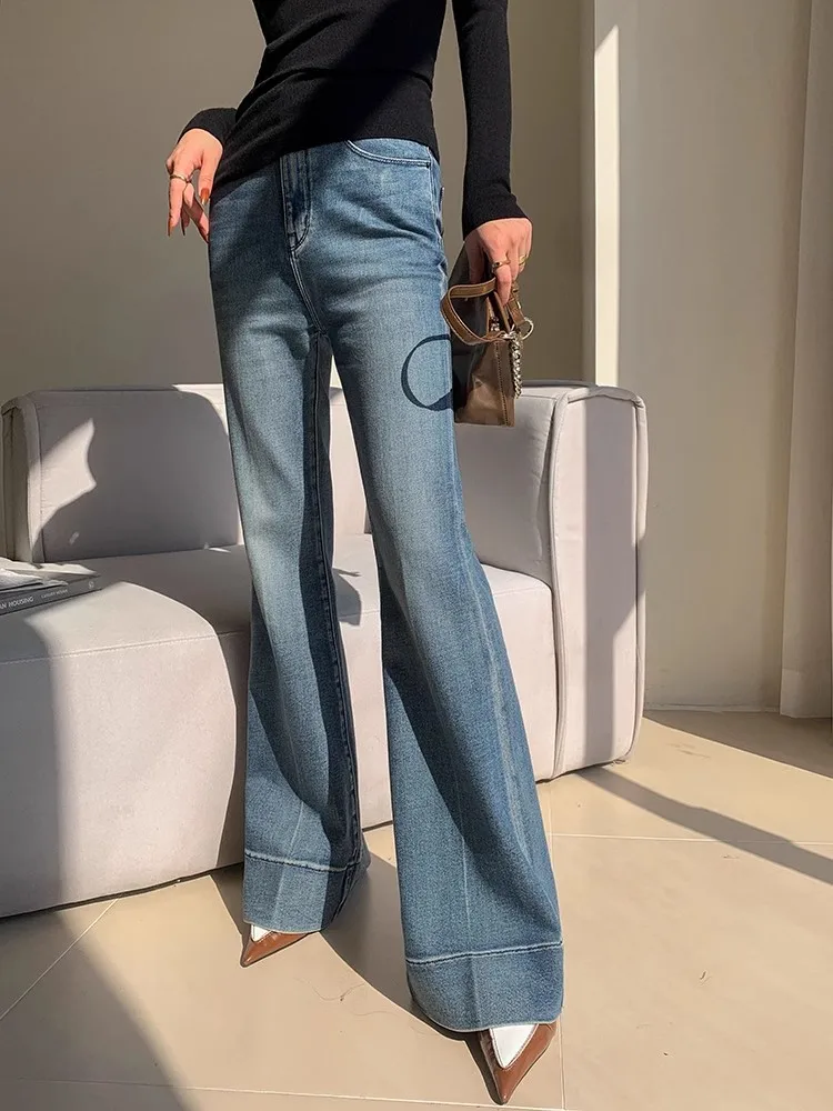 WCFCX STUDIO Tall Girl Friendly Flared Jeans 90s Vintage Y2k Jeans Women Streetwear Korean Style Denim Pants High Waist Trouser