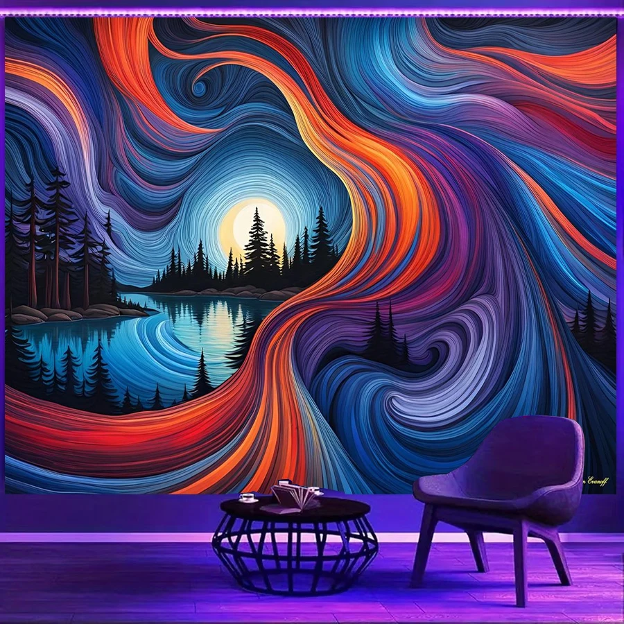 1PC Van Gogh Swirl Sky Lake Print Backdrop Banner, Bedroom Living Room Photo Background, Polyester, Home Decor, Wall Art
