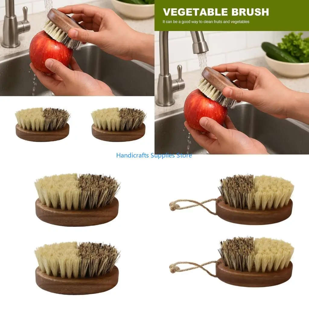 R1WA Natural Vegetable Brush With Sisal Bristles For Kitchen Produce Cleaning