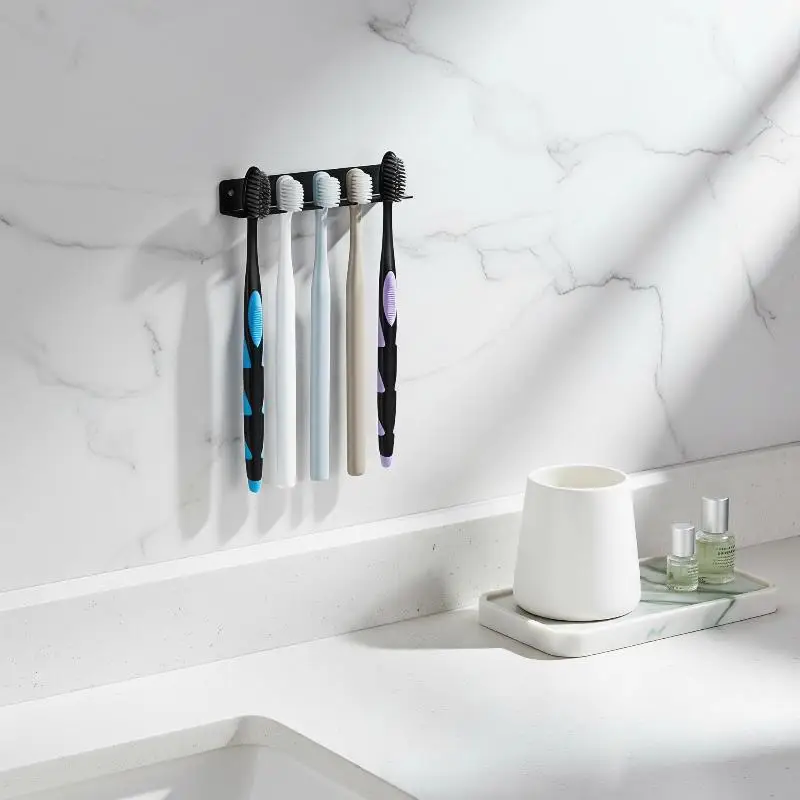 Wall Mounted Toothbrush Holder No Drill Metal Toothbrush Storage Rack Rustproof Bathroom Organizer For Washroom Wall Decor