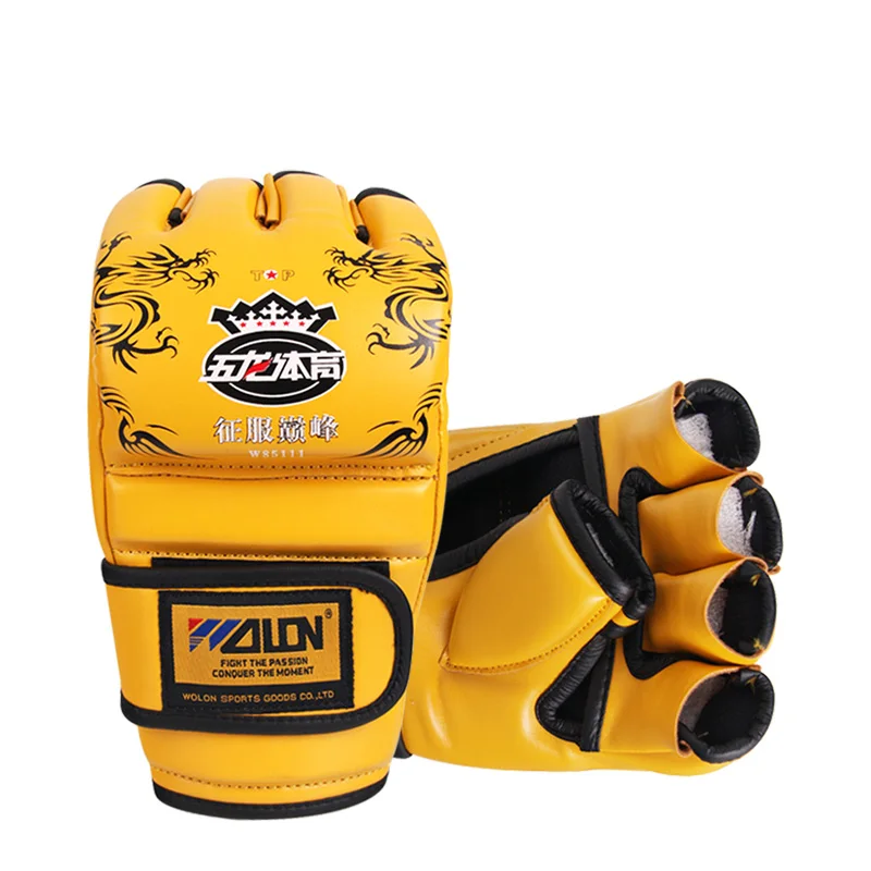 Wolon PU Open Fingers Boxing Sanda Muay Thai MMA Gloves Martial Arts Training Punching Mittens Equipment DEO