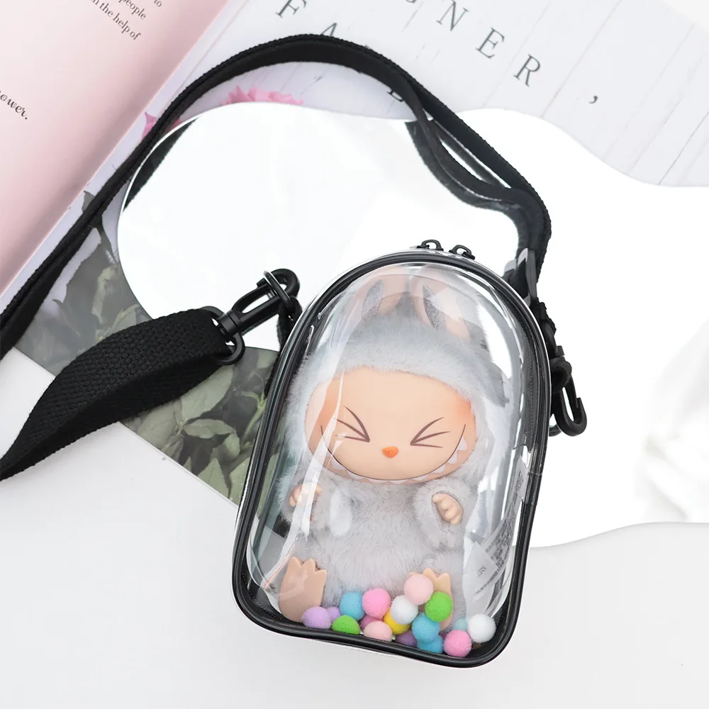 Borsa per il dolore trasparente da 14 cm, bambola in cotone, borsa per uscire, borsa da passeggio per bambini, tracolla, tracolla, borsa a tracolla, antipolvere, semplice
