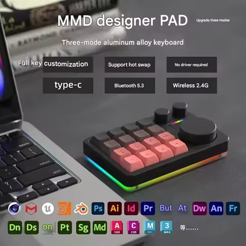 MMD KM16 Pro Mechanical Keyboard Wireless Bluetooth 5.0 Three-mode Full Key Custom Keyboard Three Knobs Customized PS /PR/C4D
