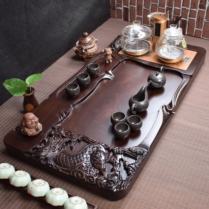 Whole black  solid wood tea sea table, kettle, integrated whole set of induction cooker, high-end kung fu tea set