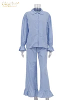 Clacive Fashion Loose Plaid Cotton Women's 3 Pieces Set 2025 Elegant Long Sleeve Shirt With High Wiast Wide Pants Set Female - Image 5