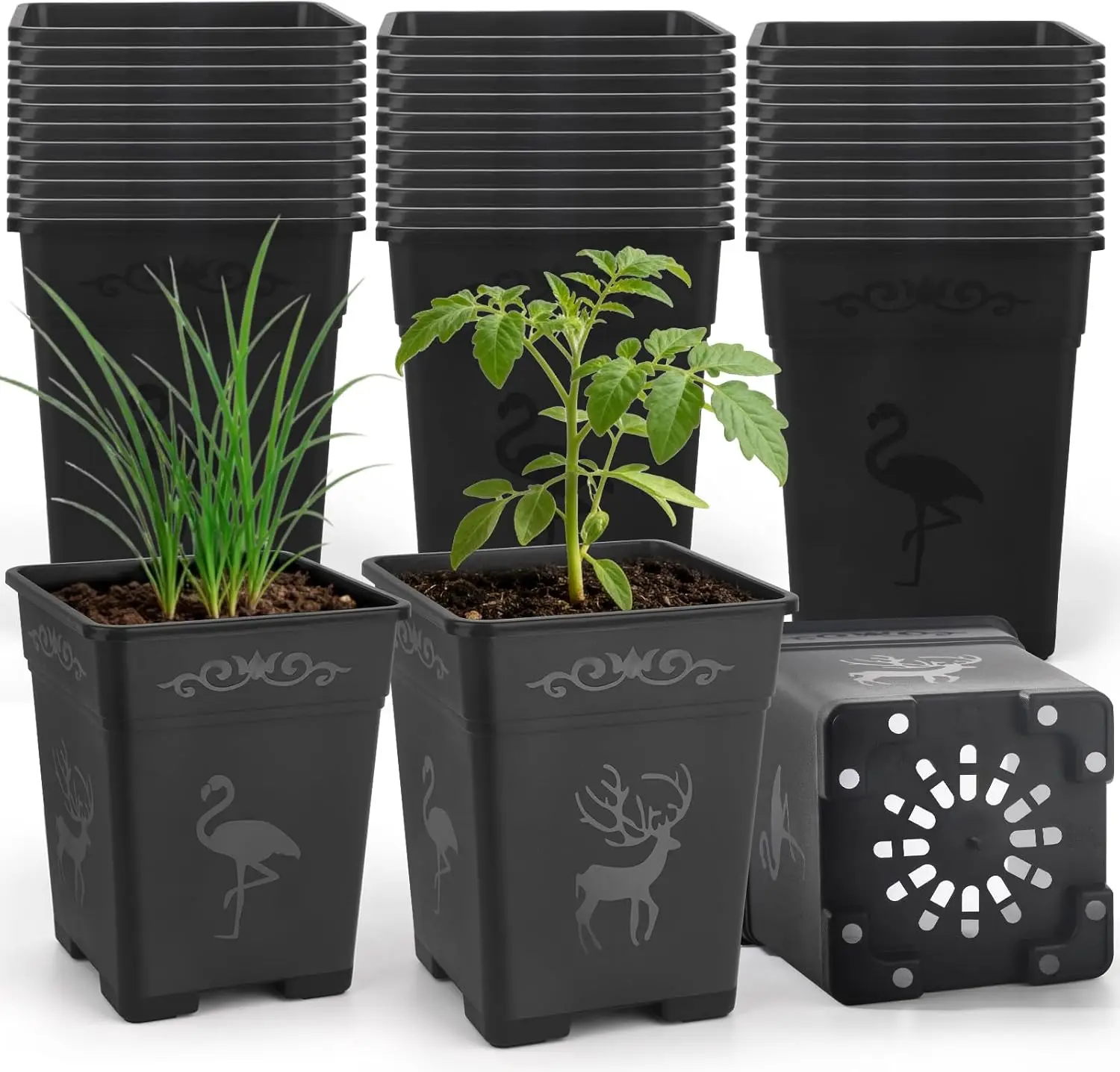 

Набор из 36 квадратных пластиковых горшков для растений 5,5 дюймов с дренажем, многоразовые, для рассады, пересадки и использования в помещении