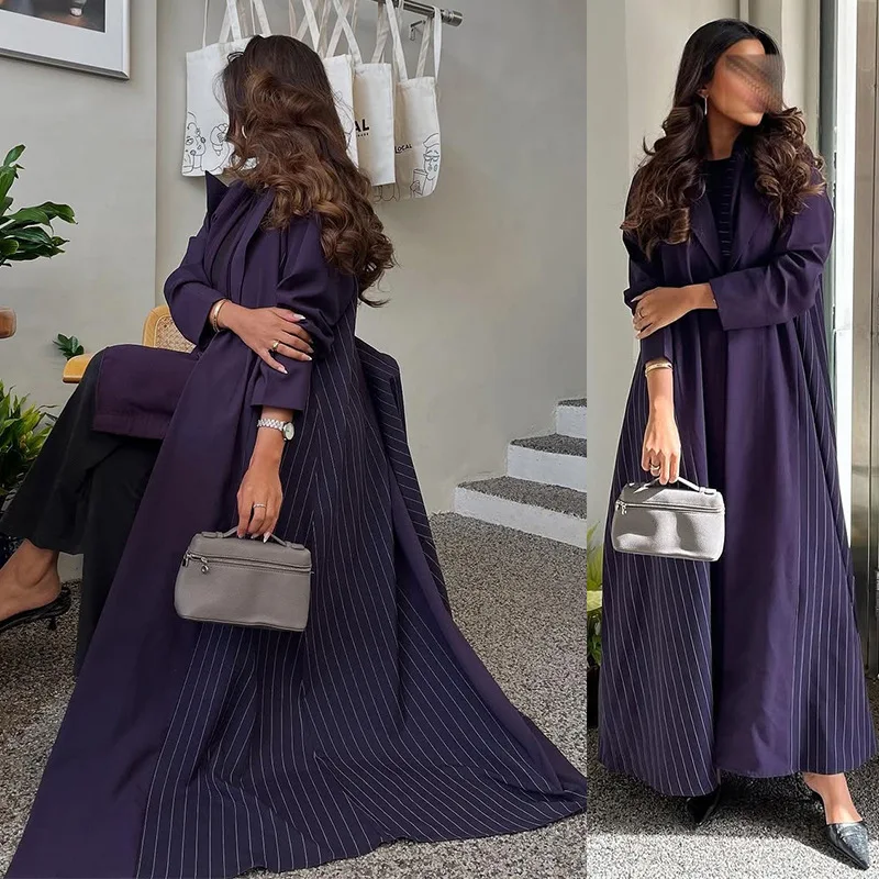 

Mq178 Modest Muslim Fashion Cardigan Abaya New Elegant Long Dress Purple Long Sleeve Temperament Robe Dubai Luxury Islam Elegant