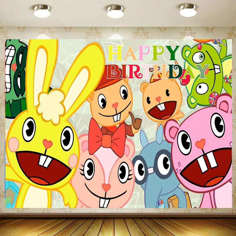 Happy Tree Friends Birthday Party Supplies Decoration Customize game Backdrop Baby Shower Banner Kid Faovr Room Decor