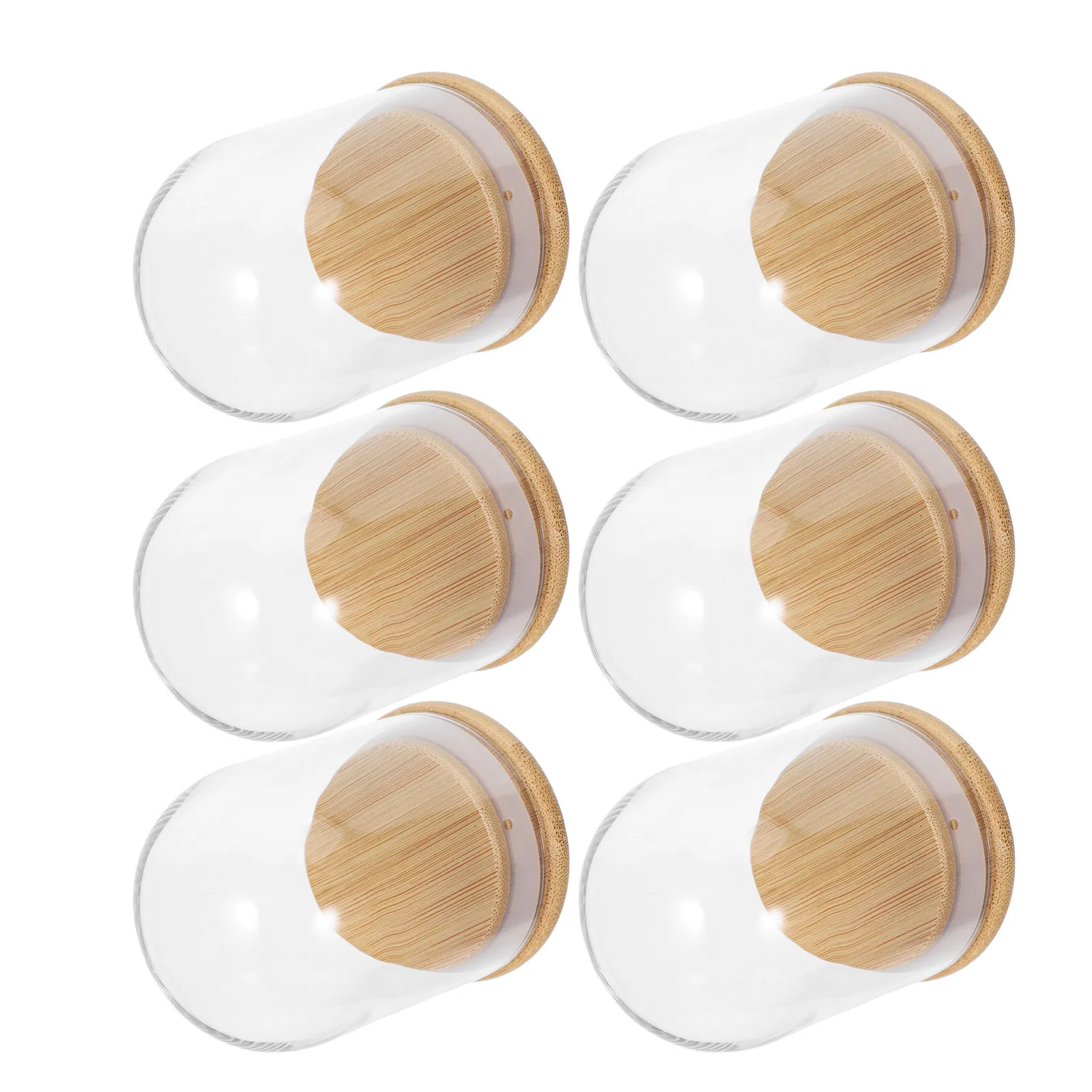 6Pcs Glass Cloche Dome Display Case Wooden Base 3.1x2.4 Clear Dome for Preserved Flowers Wedding Table Centerpiece