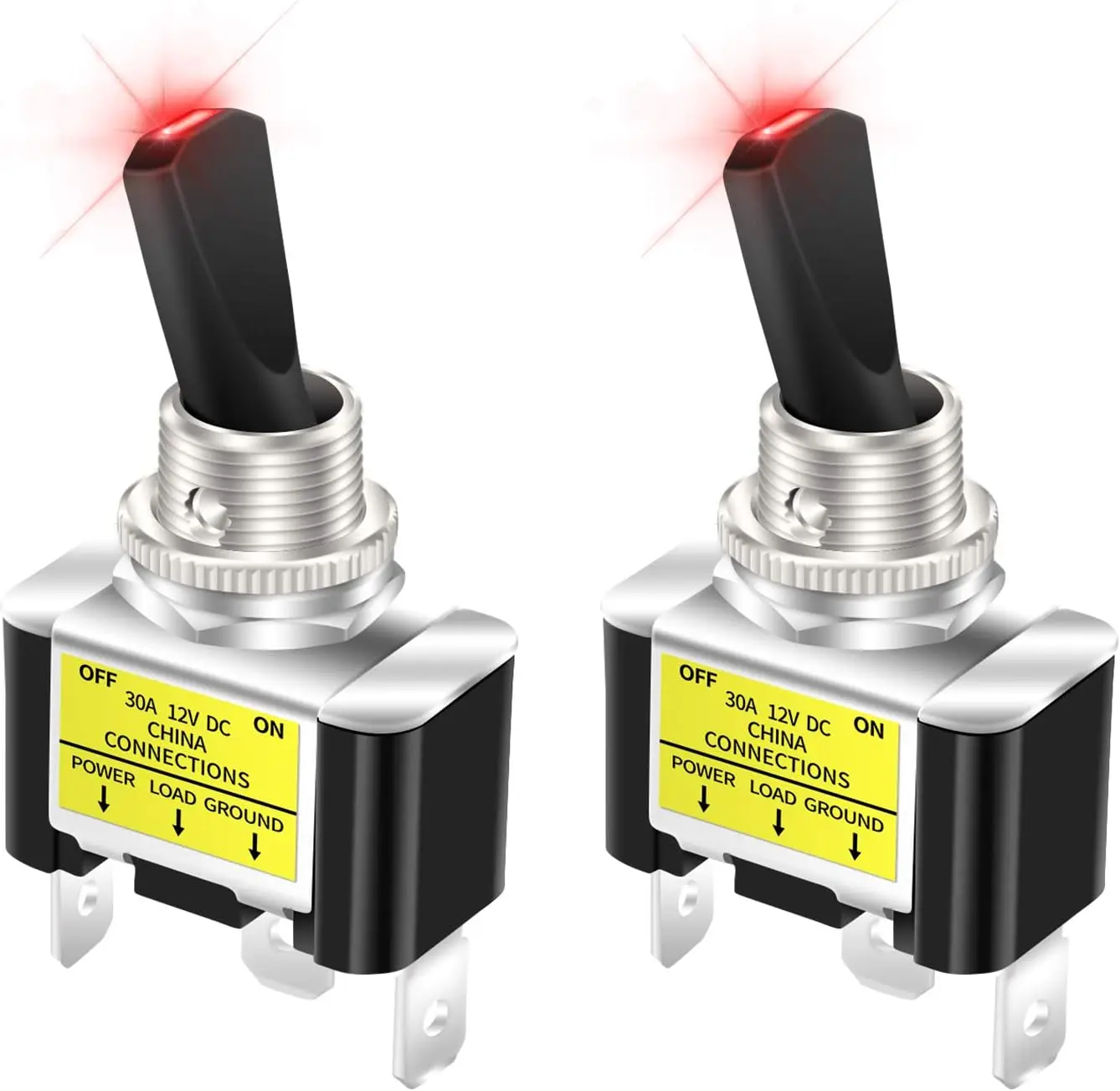 2pcs Car Auto Lighted Toggle Switch 12V Yellow 12 Volt LED Toggle Switch with Light Illuminated Amber 30 Amp Heavy Duty