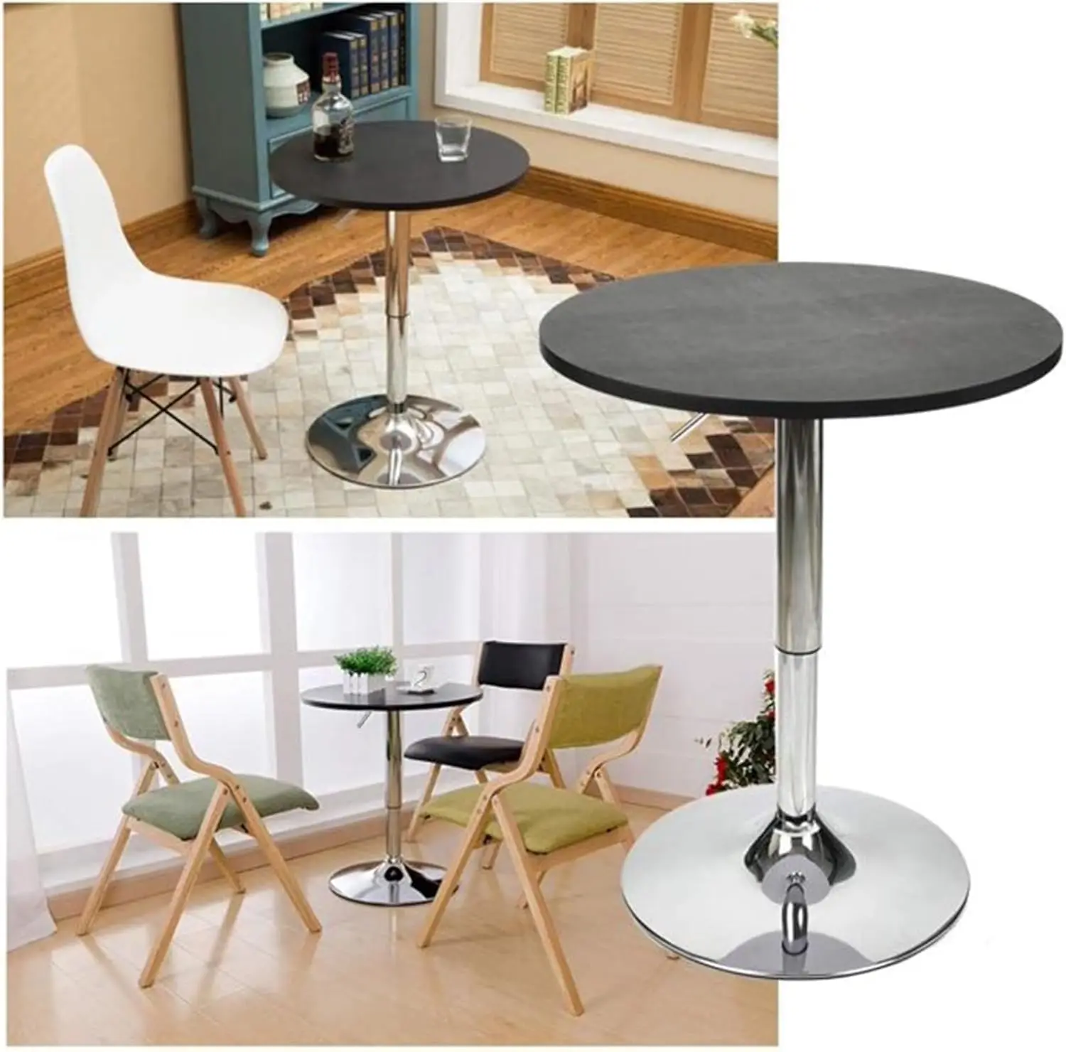 Bar Table Adjustable Height Swivel 360 Degrees Round Pub Desk Black