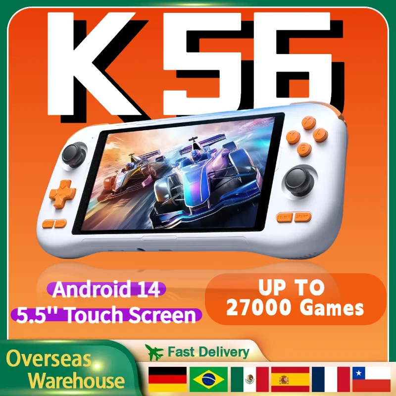 KINHANK K56 Handheld Game Console 5.5'' Touch Screen 50 Emulators for PS1/PSP/DC/SS 5000mAh WIFI5 Android 14 Retro Game Player