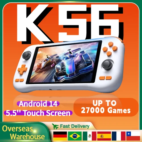 Consola de juegos portátil KINHANK K56 pantalla táctil de 5,5 pulgadas 50 emuladores para PS1/PSP/DC/SS 5000mAh WIFI5 Android 14 reproductor de juegos Retro