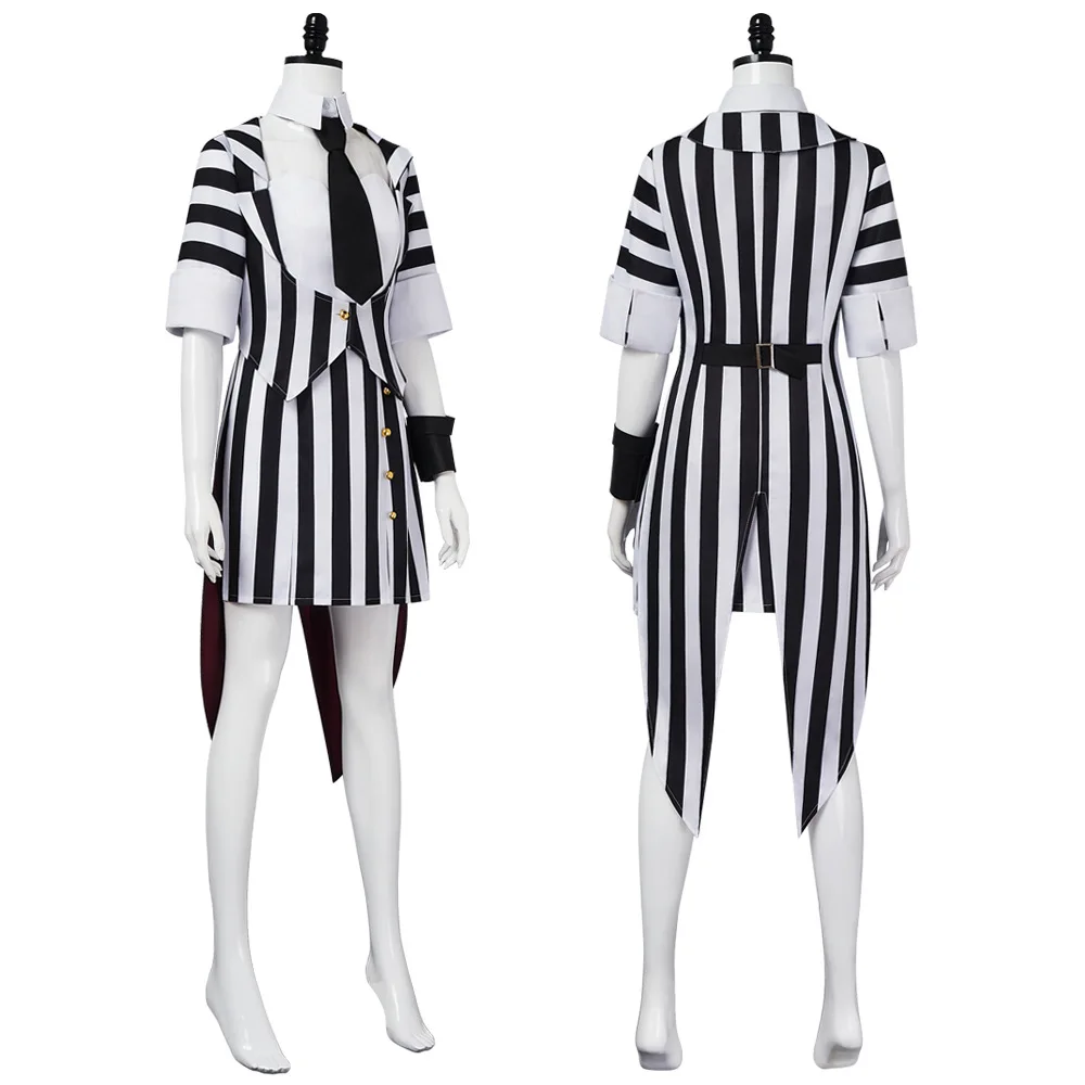 

Halloween Party Adult Female Kids Clothing Movie Mage Michael Women's Cosplay Costume Black and White Striped Dress Coat Set