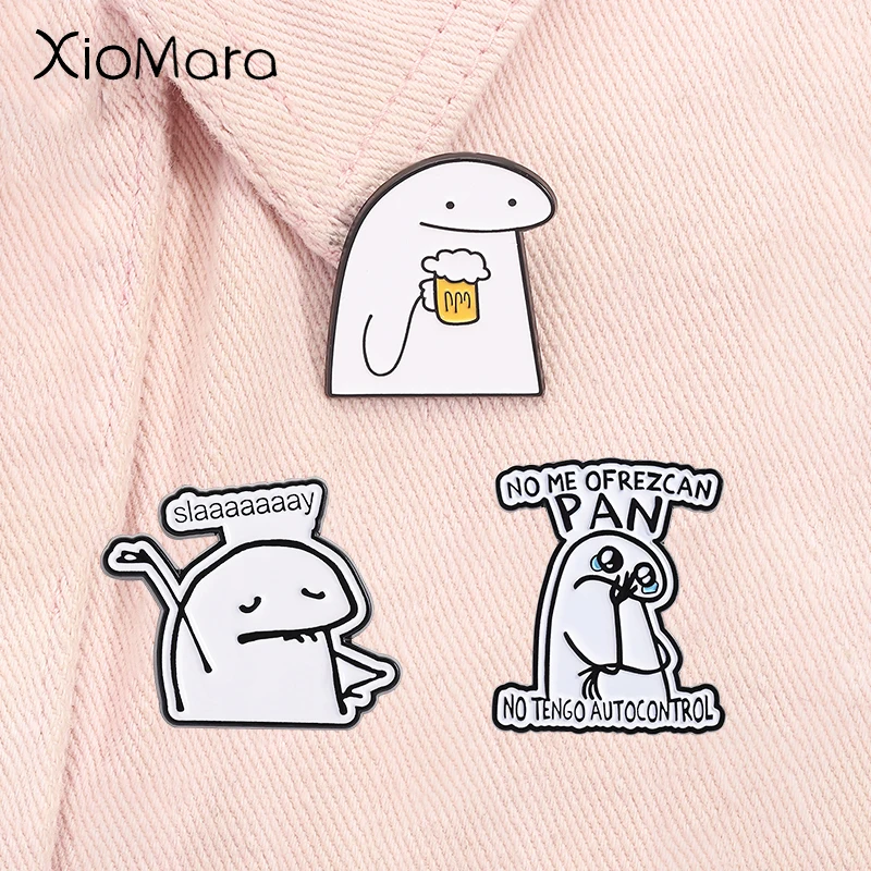 No Tengo Autocontrol Enamel Pins No Me Ofrezcan Pan Sad Characters Metal Brooch Lapel Backpack Badge Jewelry Gift for Friends