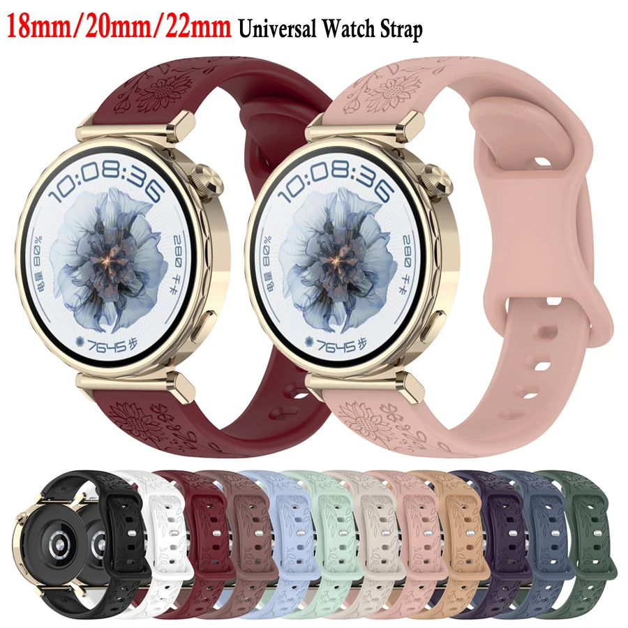 

3D Carved Flowers Premium Silicone Watch Band Rubber Watch Strap 18mm 20mm 22mm Universal Watch Strap Replacement Watchband