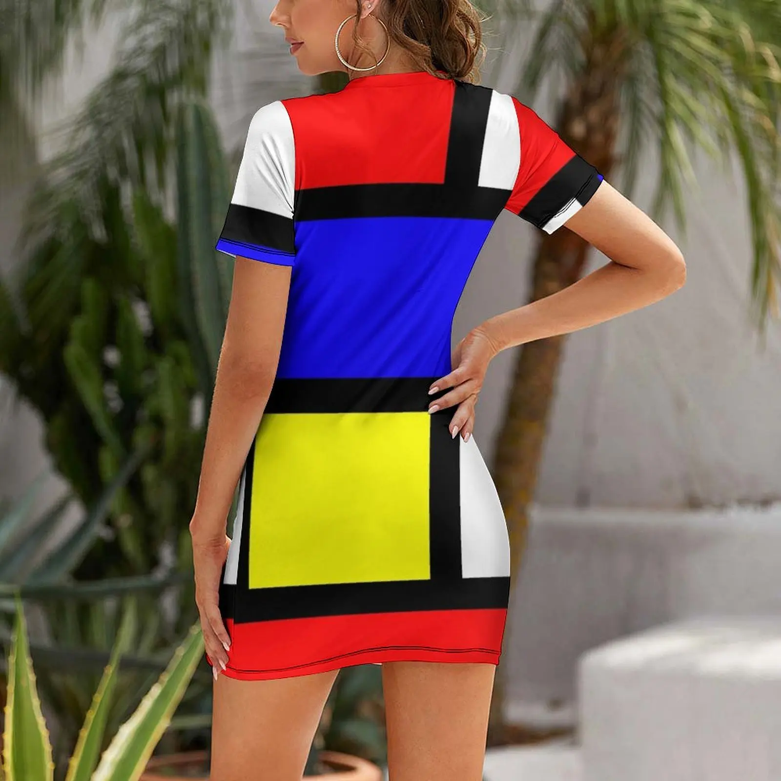 1960s Mondrian Short Sleeved Dress dress korean style Women long dress