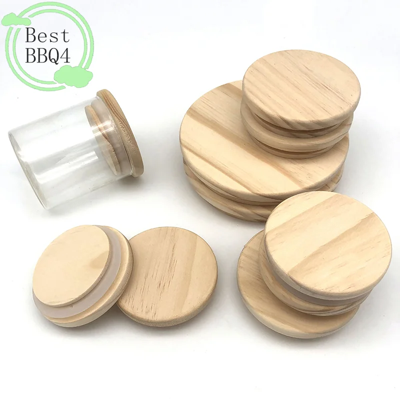 (BBQ4)Wooden Lid Silica Gel Circle Seal Up Cover Pine Wood Cover Flower Seal Up Cani Storage Jar Handmade Candle Cup Lid