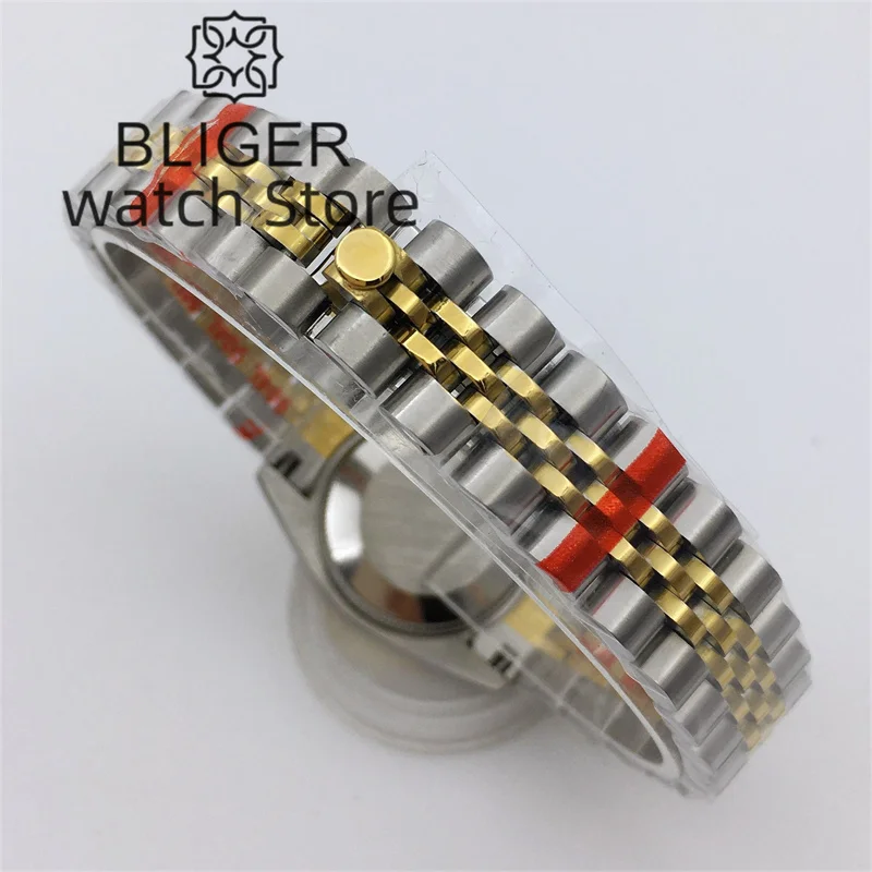 BLIGER 26mm Silver Gold Luxury Mechanical Watch For Ladies NH05 Movement Red dial Diamond Index Date Sapphire Glass Ladies watch