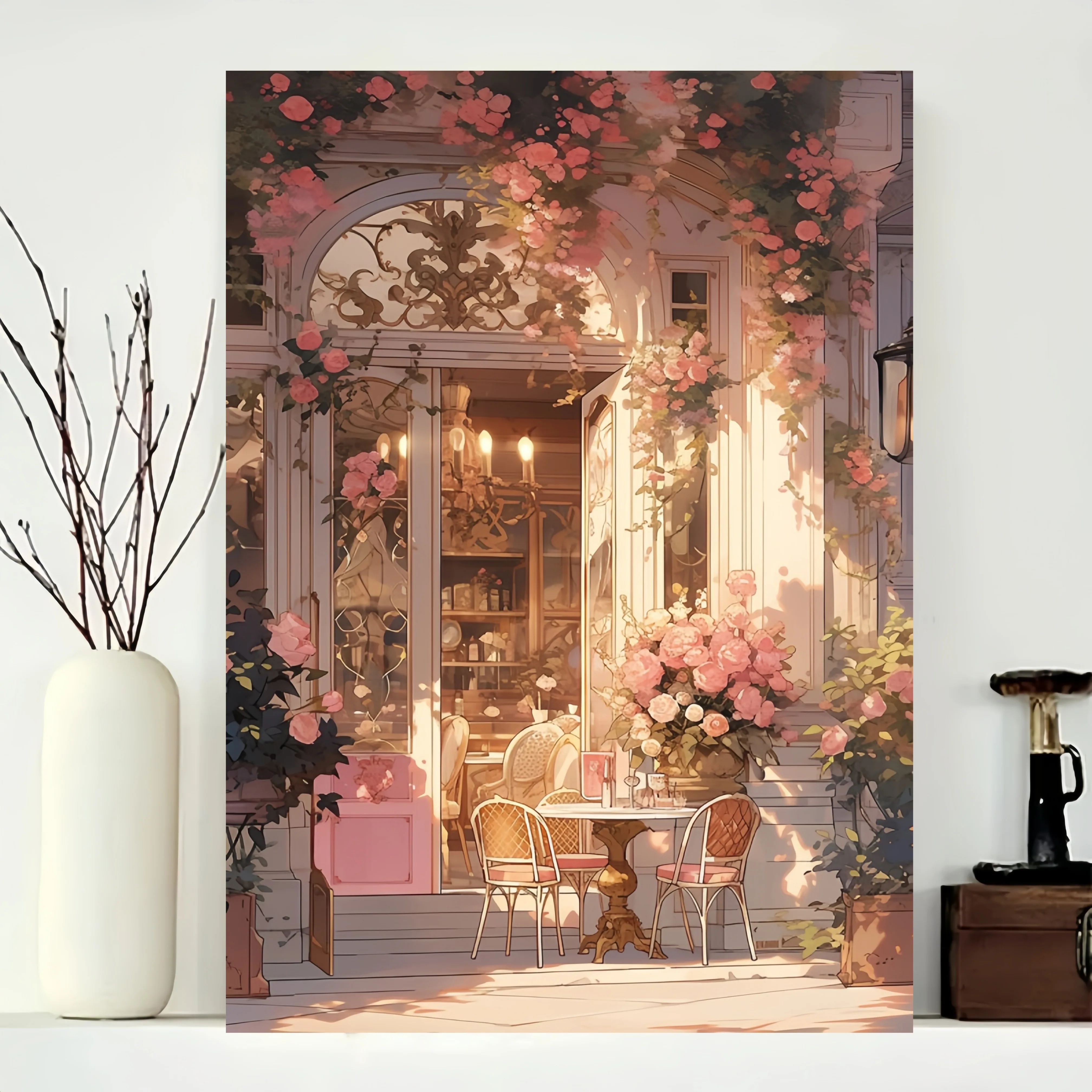 

1000 шт. головоломка Rose Garden — романтическая уличная сцена для кафе с розовыми розами и теплой подсветкой — прочный толстый белый картон, идея