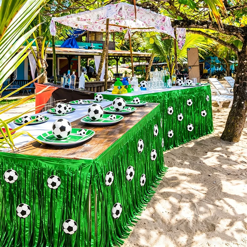 Fußball-Party Tischdecke mit Quasten und Fußball-Aufkleber für Kinder und Erwachsene, Sportthemen-Geburtstagsparty-Dekoration, Tischdecke – Detail 4