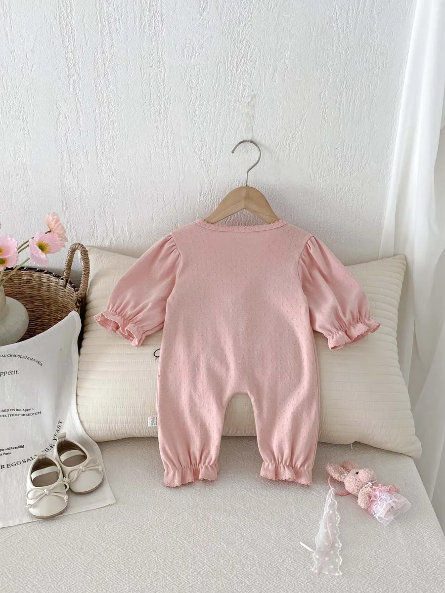 جمبسوت بناتي بأكمام طويلة مزهر ، فستان قطني للأطفال ، فستان كاجوال لطيف ، ربيعي وخريفي ، على الطراز الكوري