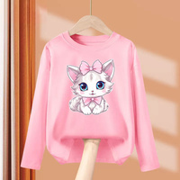 2024 Cute Bow Cat Dress Baby Girl Long Sleeved T-shirt Cartoon Kitty Cotton Tops Girls Spring Leisure Tees 3-14 Age