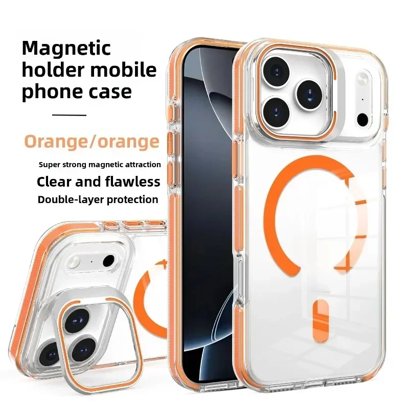 Magnetic Transparent Backplate Holder Skin Feel Case‌ For iPhone 18 17 16 15 14 13 Pro max Shockproof For Magsafe Slim Cover