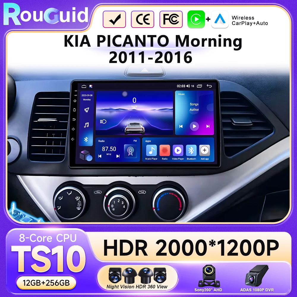 

Автомобильная мультимедийная система Android 16 для KIA PICANTO Morning 2011-2016, автомагнитола с GPS-навигацией, Carplay, беспроводной видеоплеер, без DVD, 2DIN