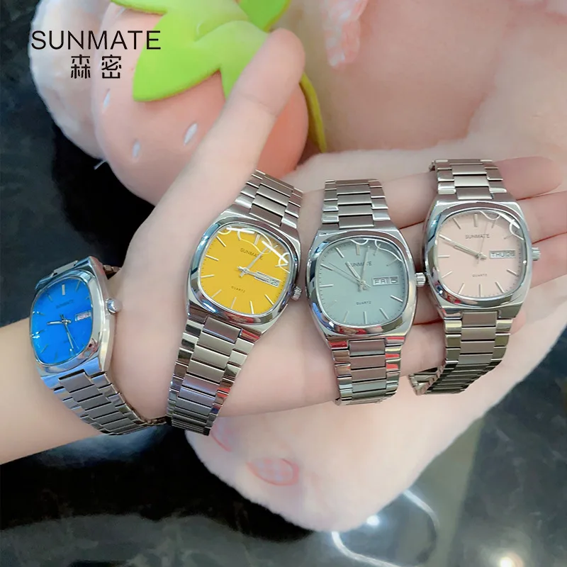 SUNMATE Women Quartz Watch Luxury Classic Roman Numerals Calendar Dial Sliver Stainless Steel Orologio Watches Ladies Wristwatch